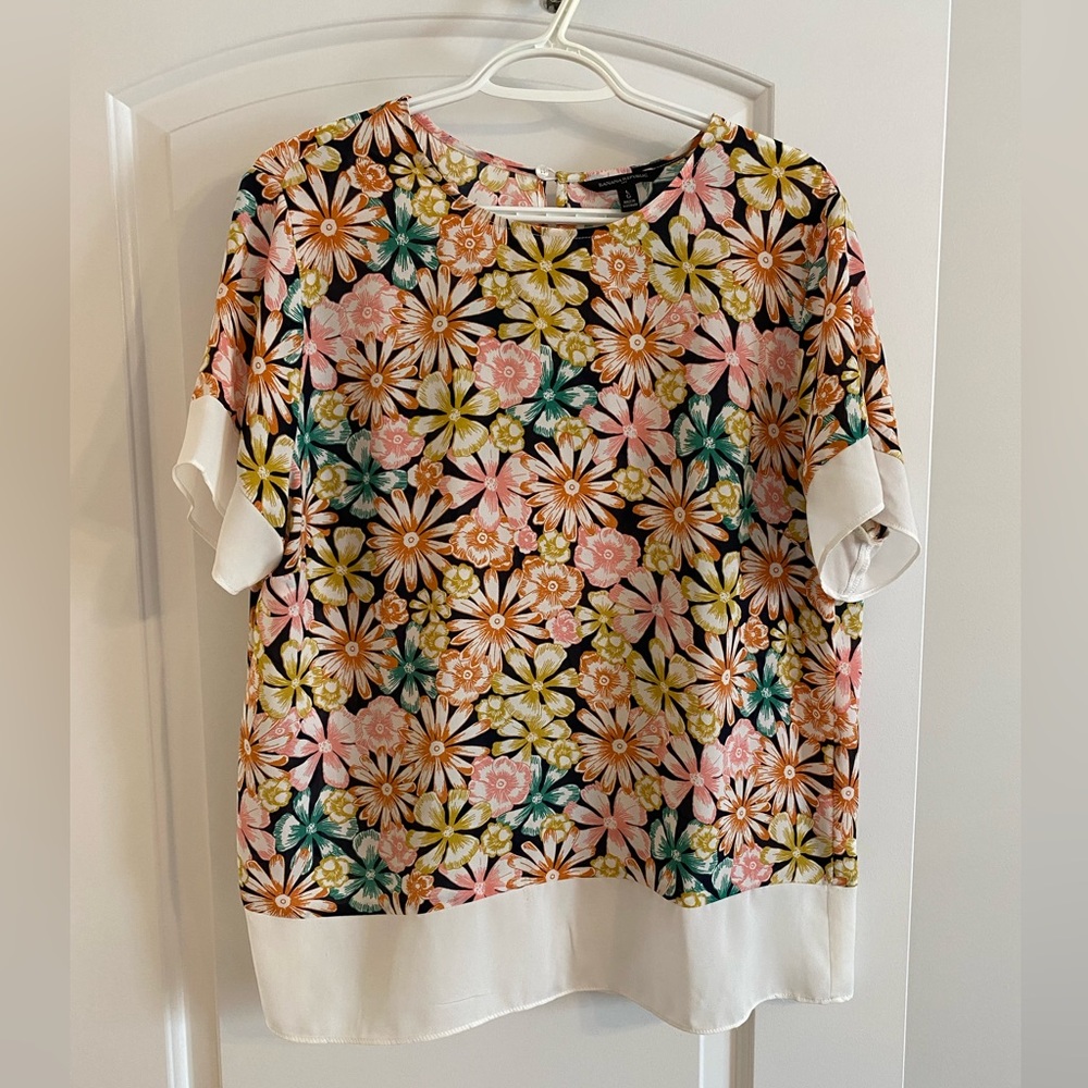 Banana Republic Floral Blouse with White Trim